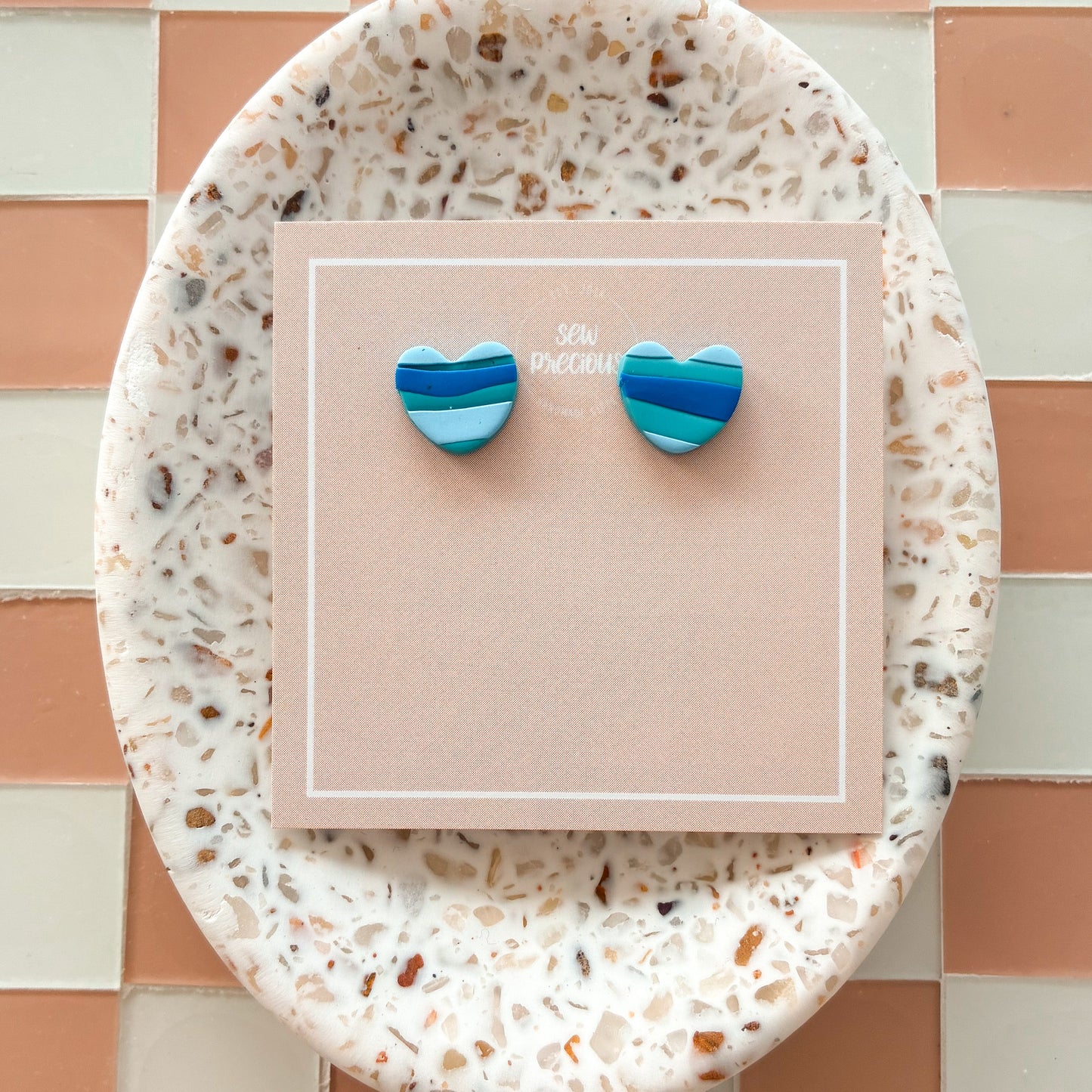 Ocean stripe Heart Studs