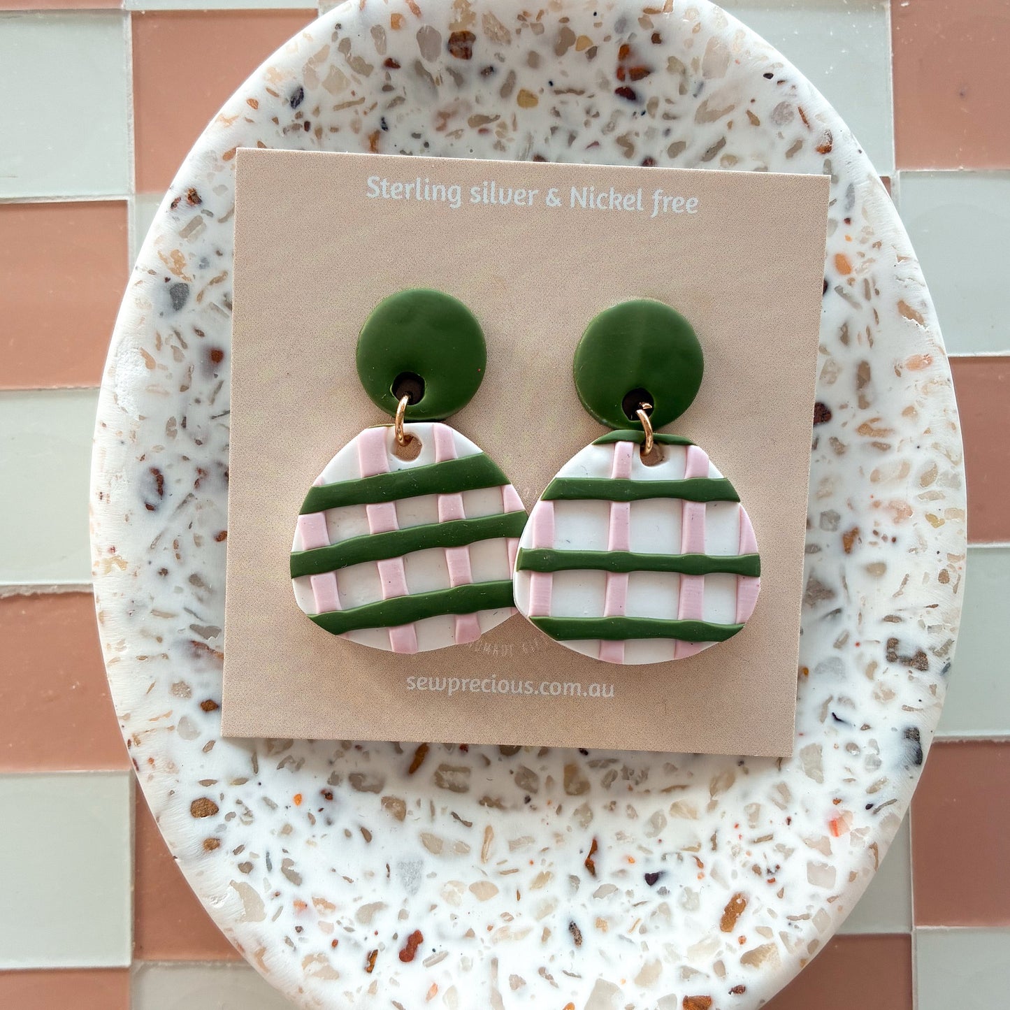 Olive Gingham Dangles - Small