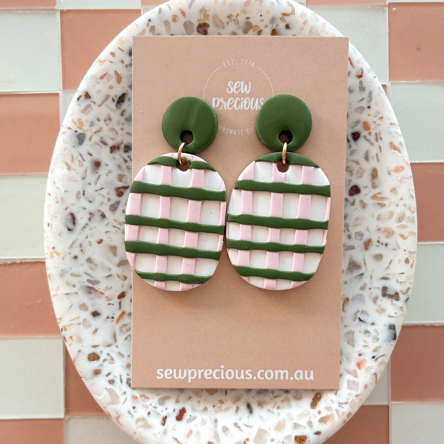 Olive gingham Dangles - Medium