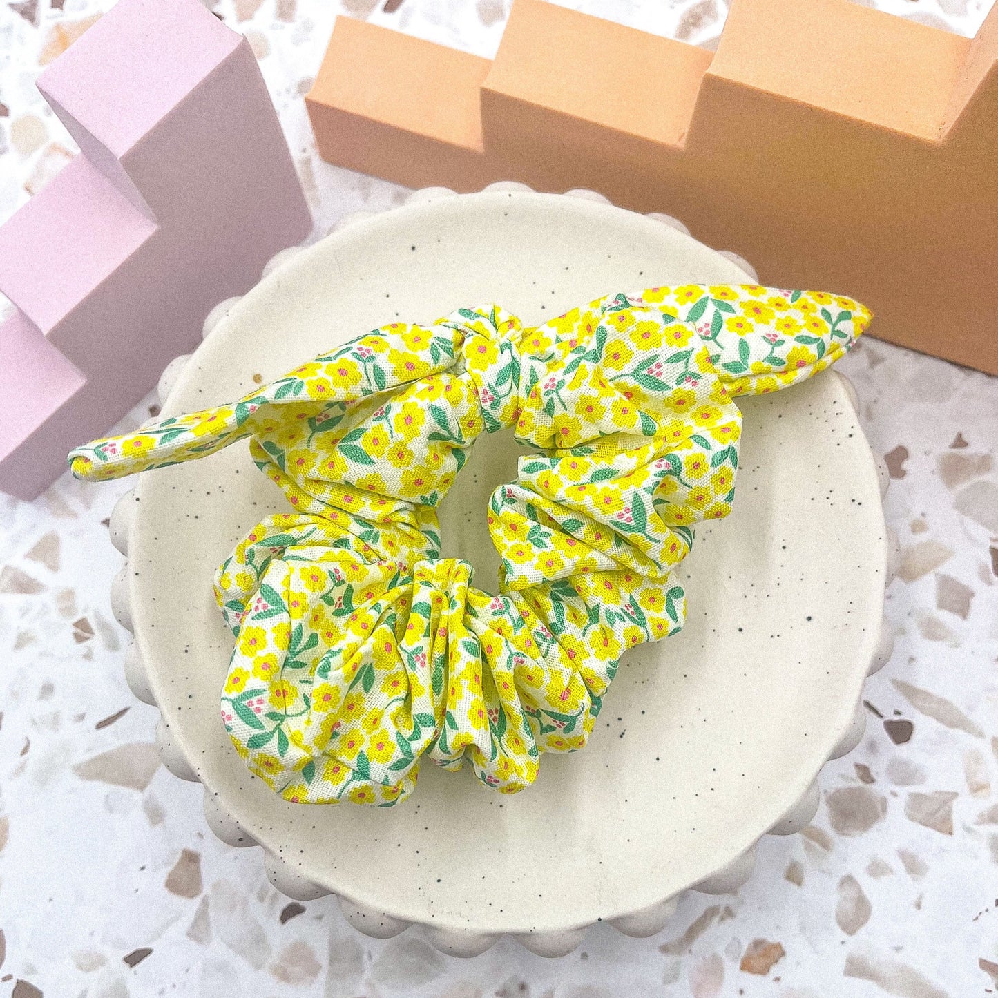 Lemon floral scrunchie bow