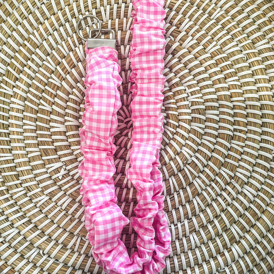 Pink gingham scrunchie lanyard