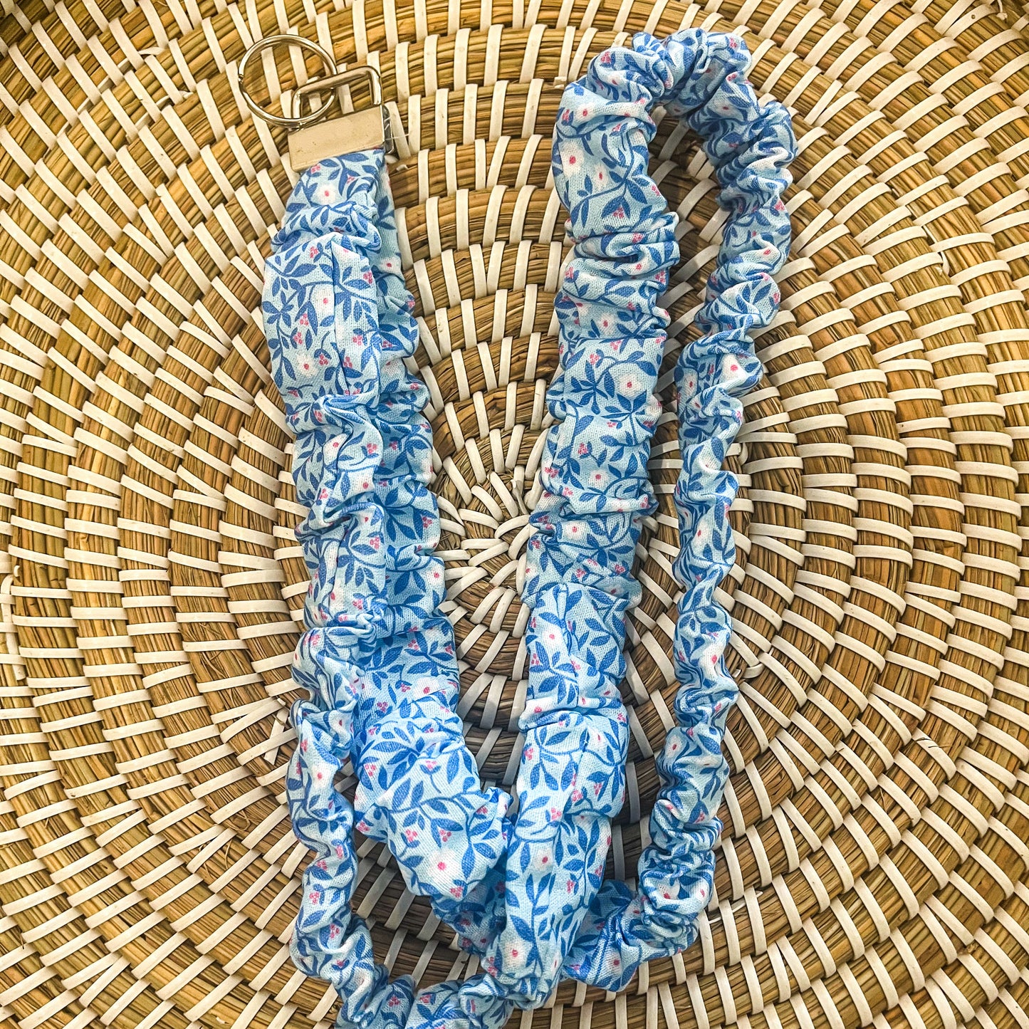 Blue floral scrunchie lanyard