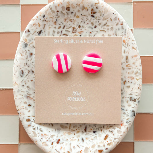 Fluro Pink stripe studs