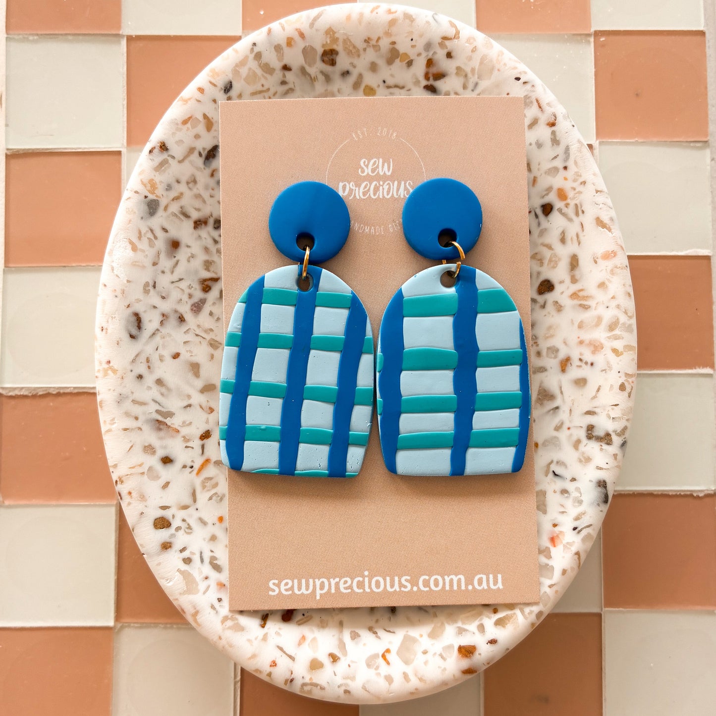Ocean gingham Dangles - Lrg