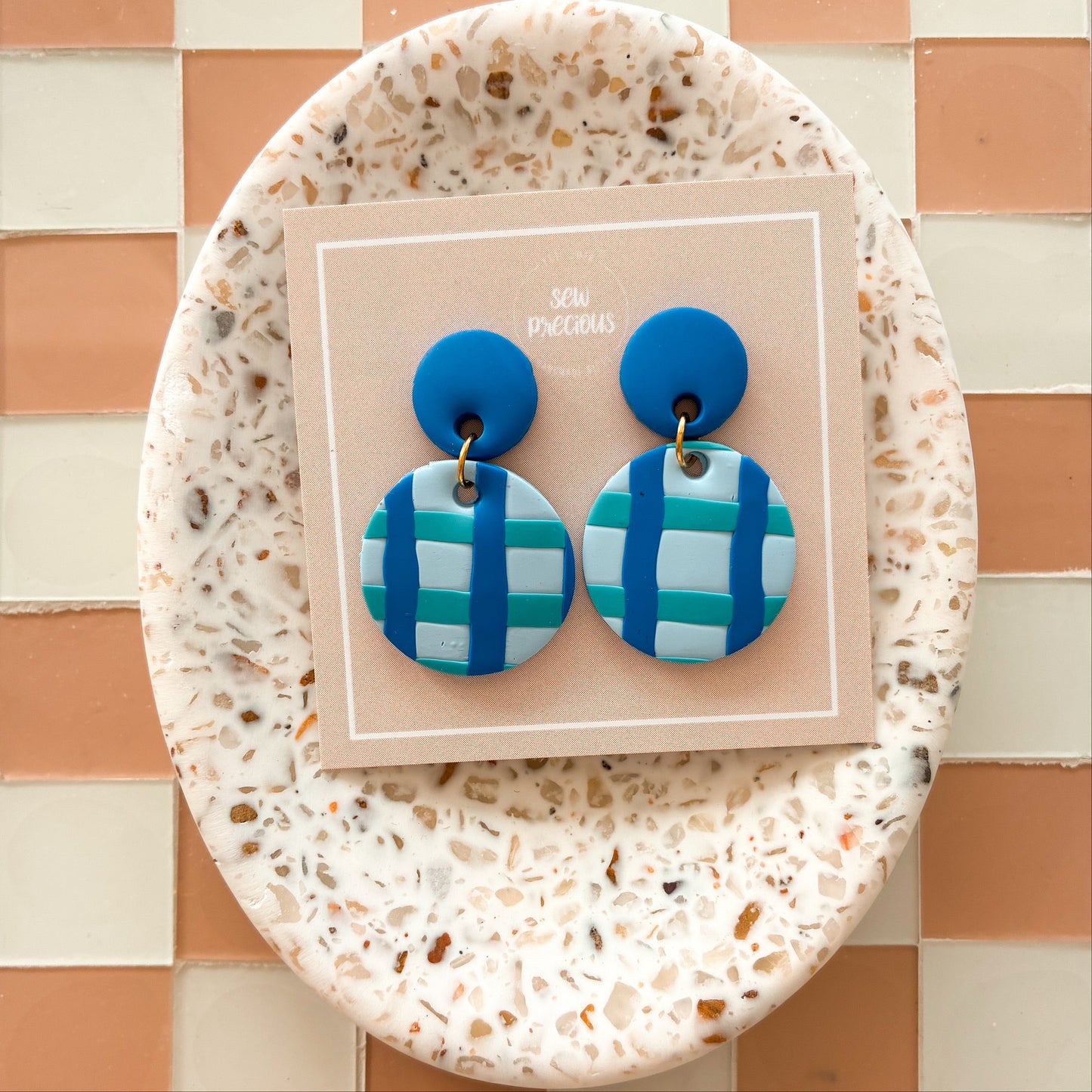 Ocean gingham Dangles - Small