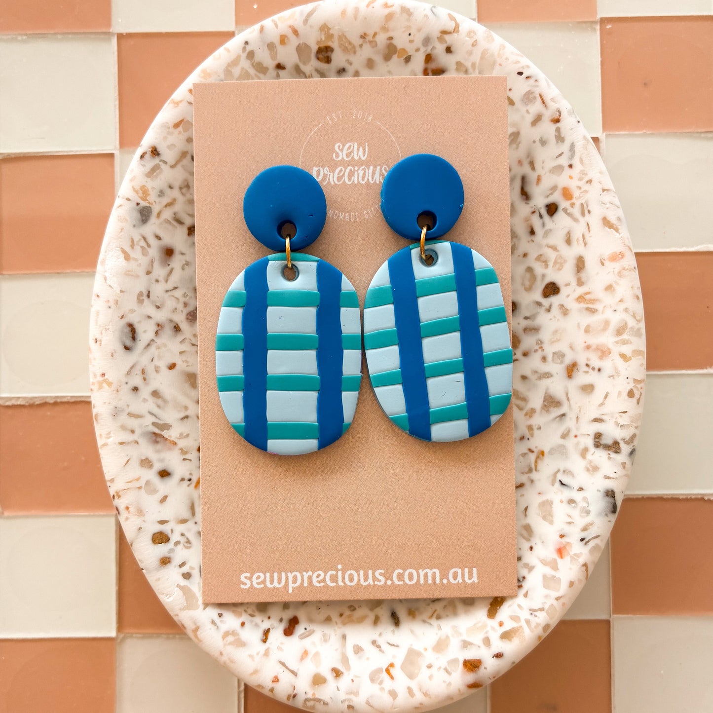 Ocean gingham dangles - Medium