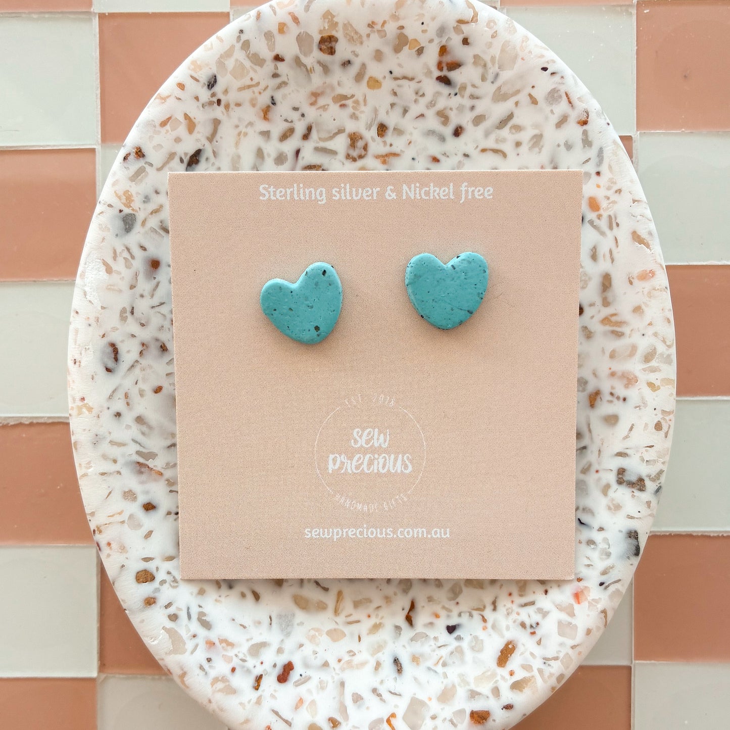 Blue speckle heart Studs