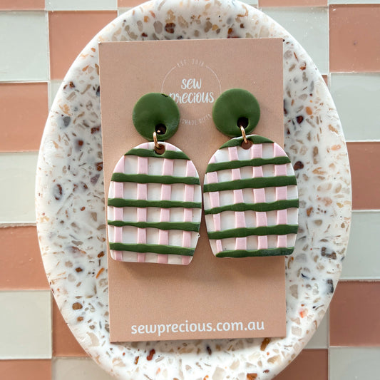 Olive gingham Dangles - Large