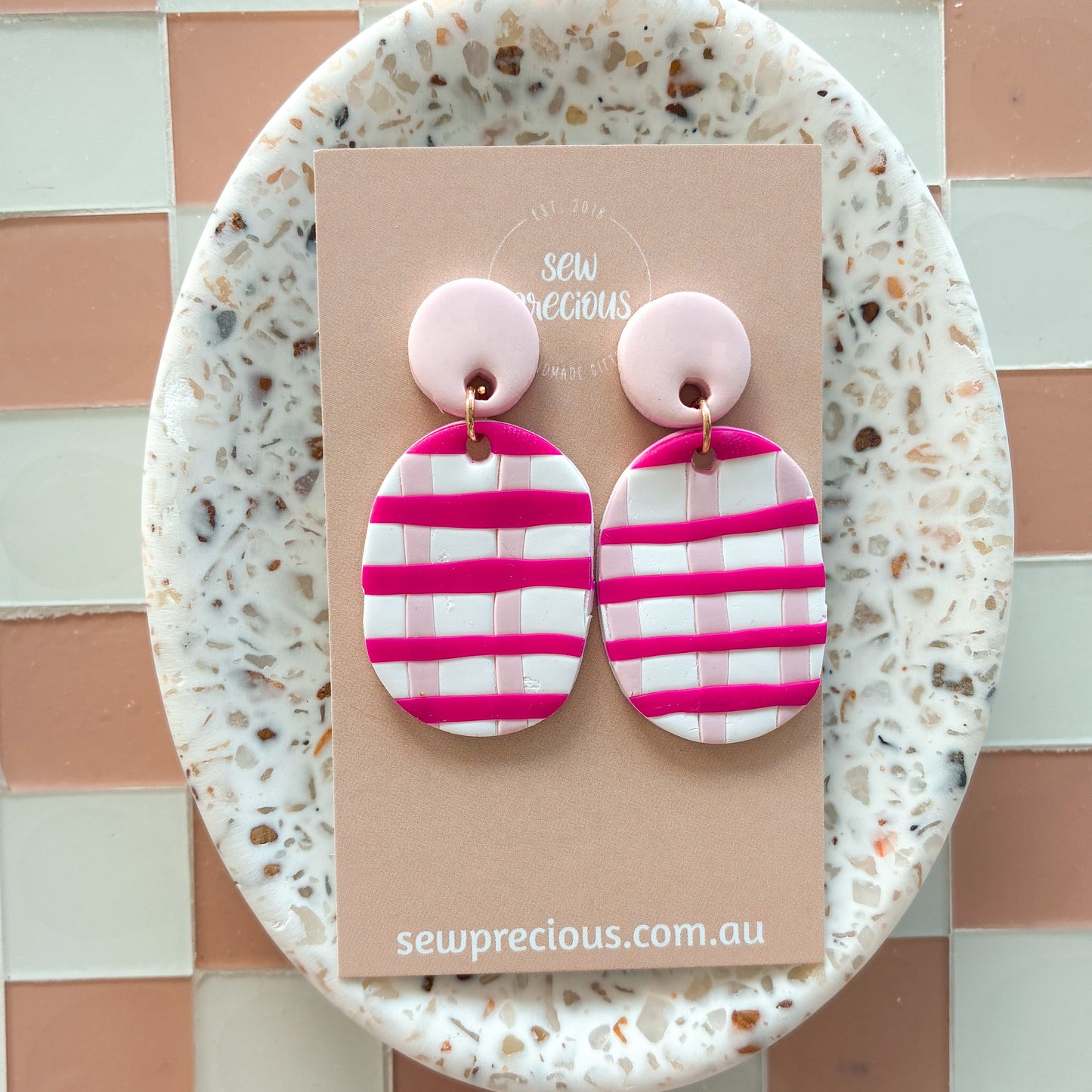 Magenta gingham Dangles - Medium