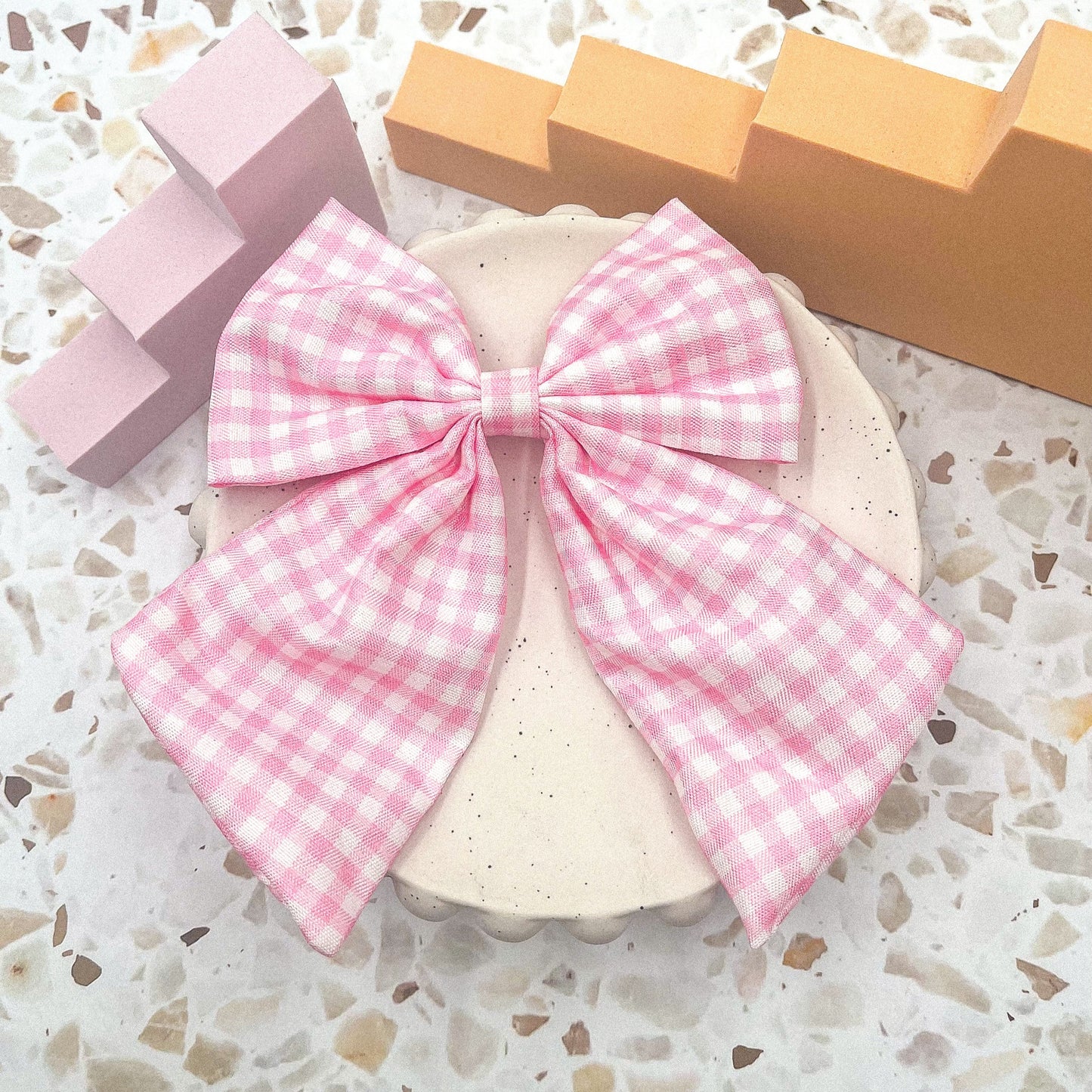 Rose gingham hair bow