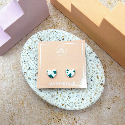Forest green speckle heart studs