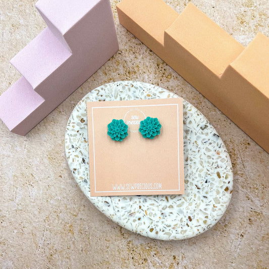 Teal flower studs