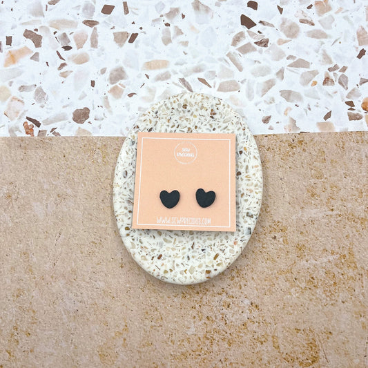 Jet black heart studs