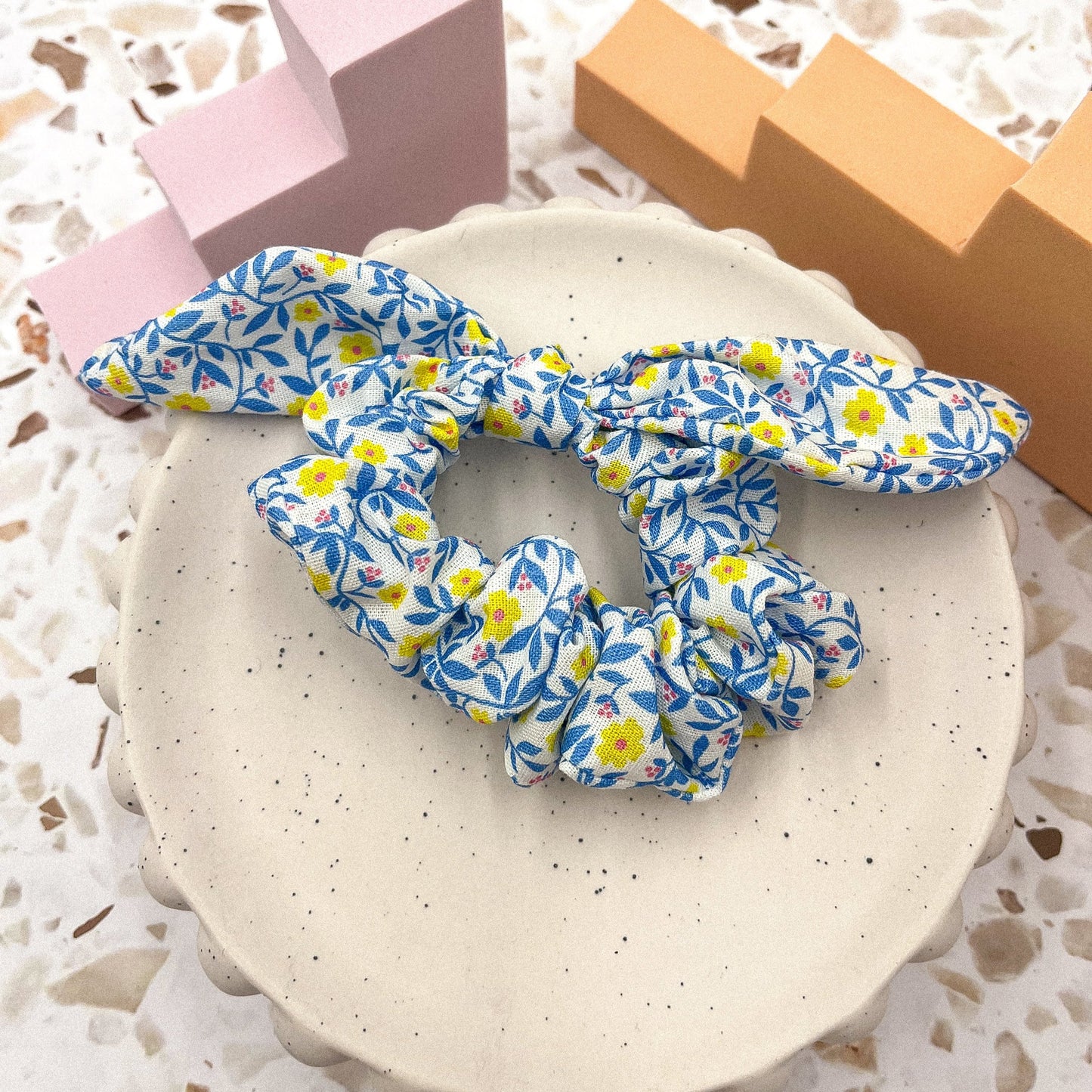 Cutesy floral scrunchie bow