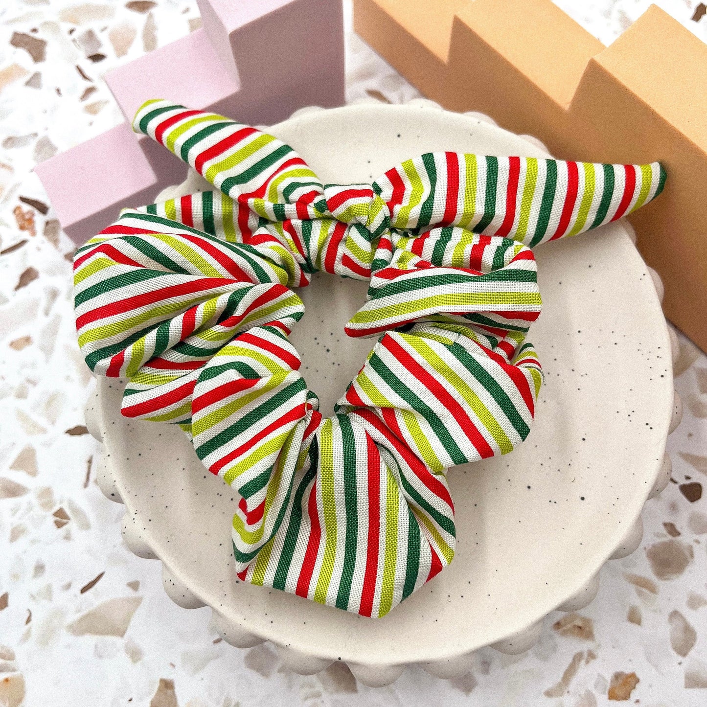 Xmas stripe scrunchie bow