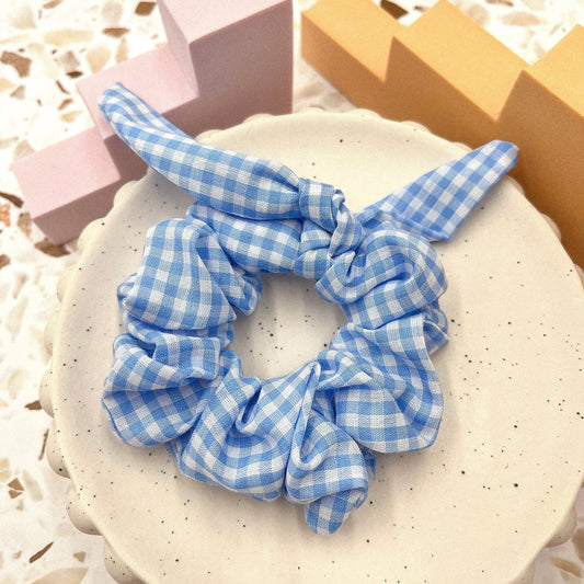 Sky blue gingham scrunchie bow