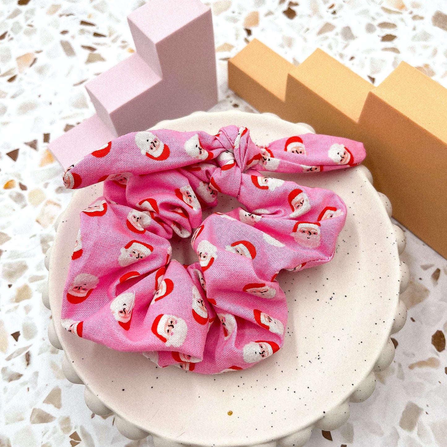 Pink santa scrunchie bow