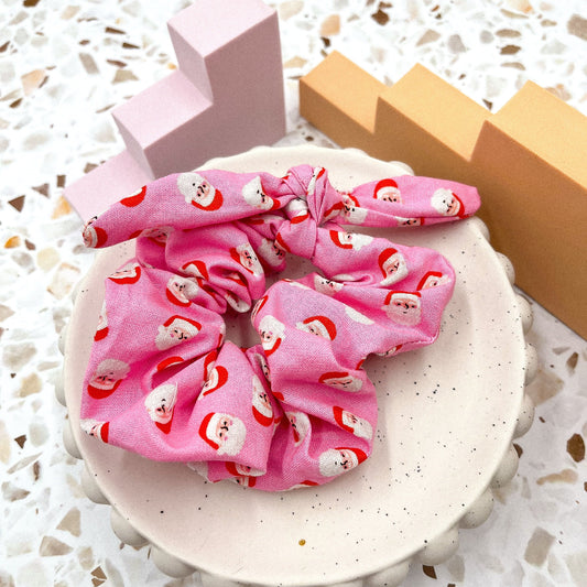 Pink santa scrunchie bow