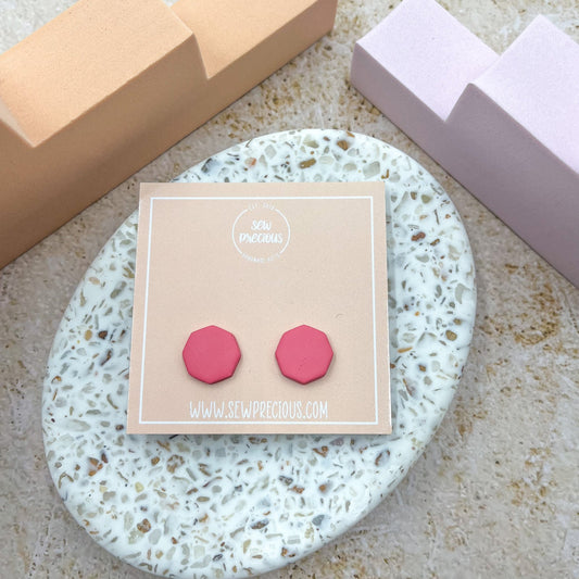 Hot pink hexagon studs