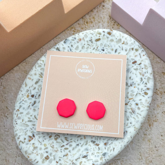 Fluro pink hexagon studs