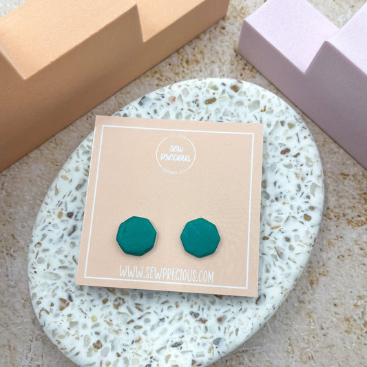 Forest green hexagon studs