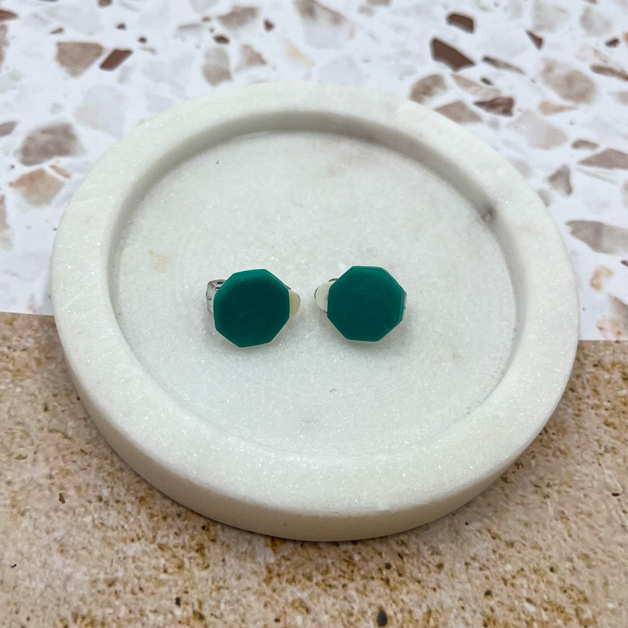 Forest green hexagon - CLIP ONS